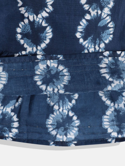 Frock Style Cotton Fabric Blue Color Tie Dye Kurti With Pyjama