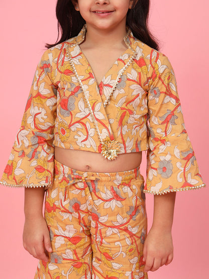 Straight Style Cotton Fabric Mustard Color Printed Top And Sharara