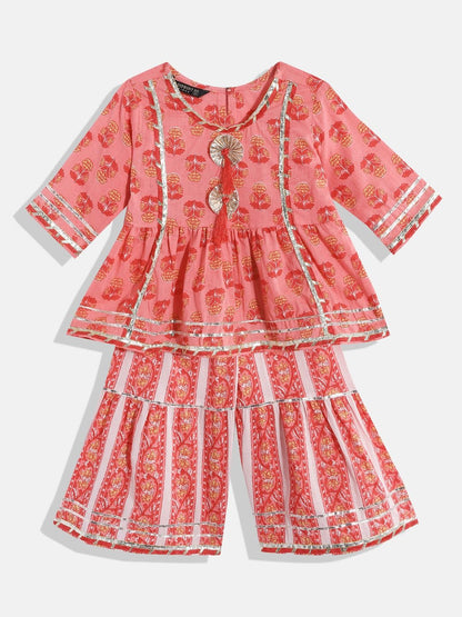 Frock Style Red Color Cotton Fabric Kurti With Sharara
