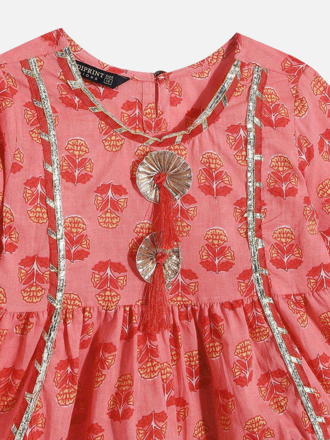 Frock Style Red Color Cotton Fabric Kurti With Sharara