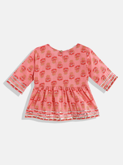 Frock Style Red Color Cotton Fabric Kurti With Sharara