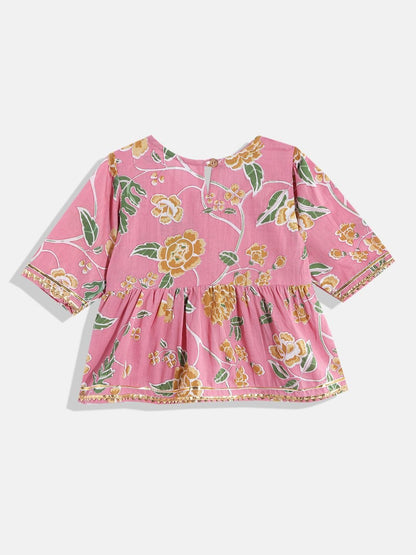 Frock Style Pink Color Cotton Fabric Kurti With Sharara