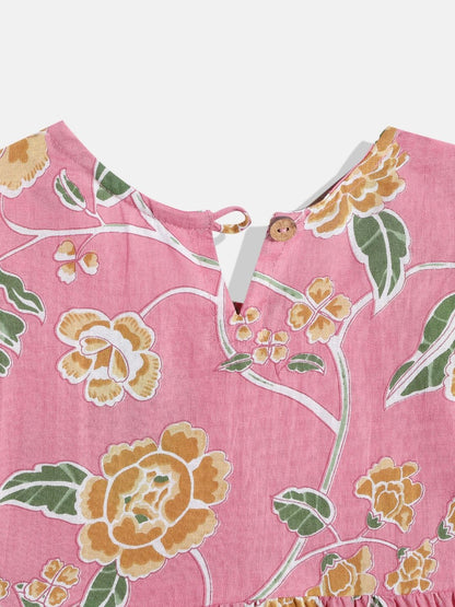 Frock Style Pink Color Cotton Fabric Kurti With Sharara