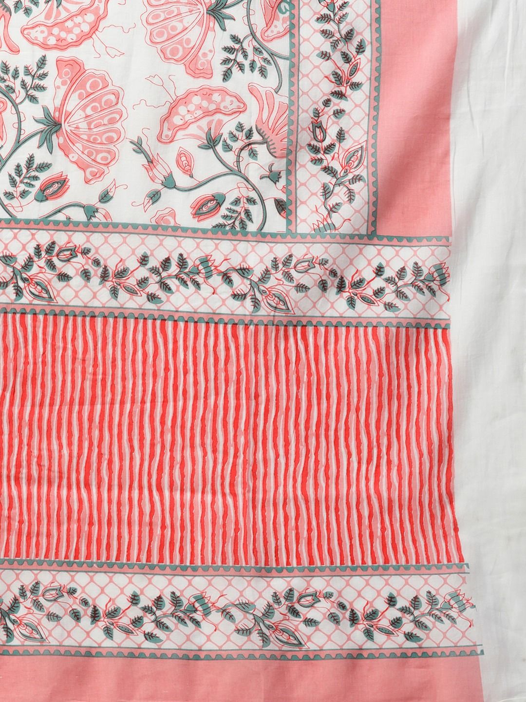 Straight Style Cotton Fabric White & Pink Color Kurta With Bottom With Dupatta