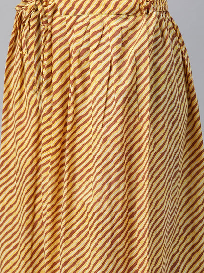 Straight Style Cotton Fabric White & Yellow Color Kurta With Bottom With Dupatta