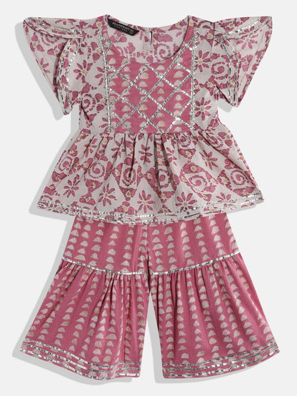 Frock Style Mauve Color Kurta With Sharara
