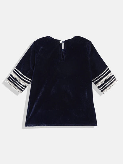 Straight Style Velvet Fabric Navy Blue Color Kurta And Sharara