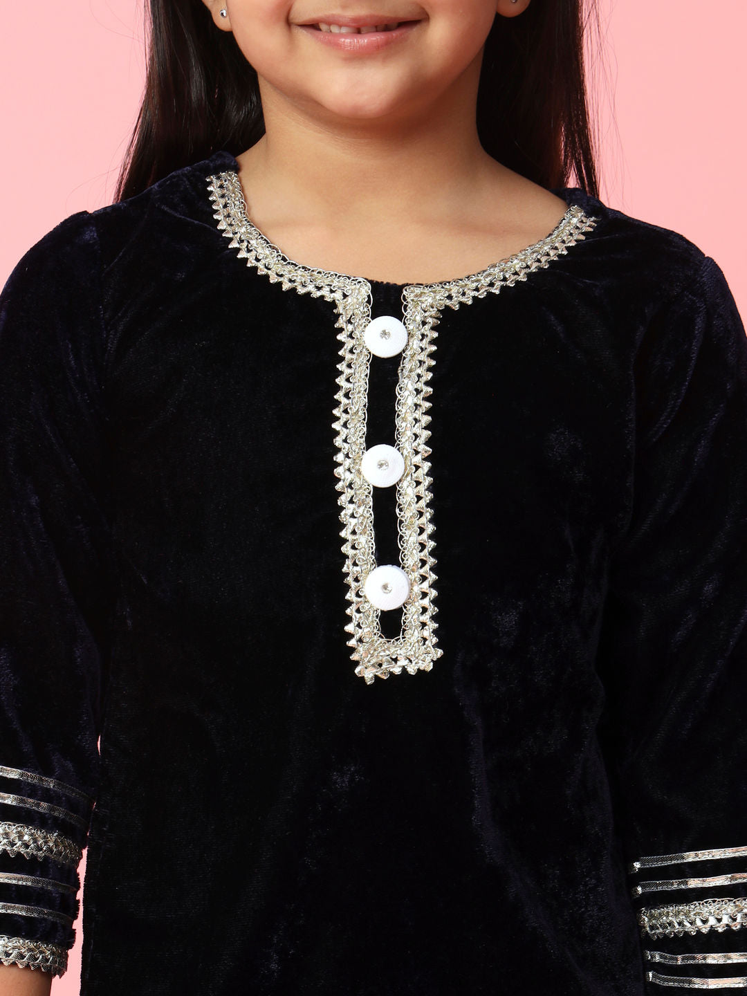 Straight Style Velvet Fabric Navy Blue Color Kurta And Sharara