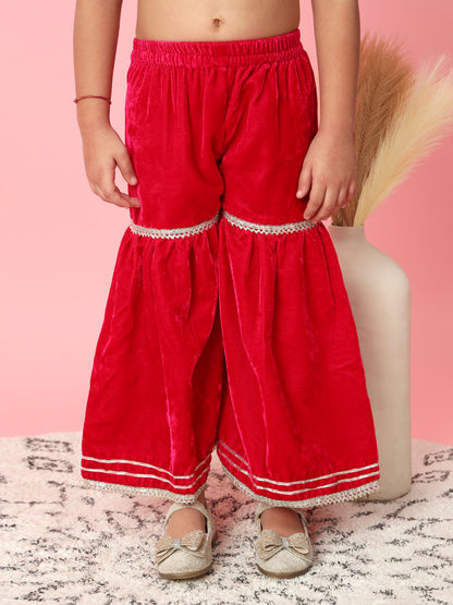 Straight Style Velvet Fabric Magenta Color Kurta And Sharara
