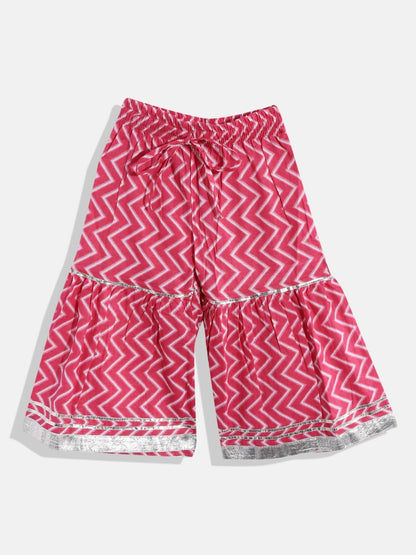 Frock Style Cotton Fabric White And Pink Color Kurta And Sharara With Dupatta