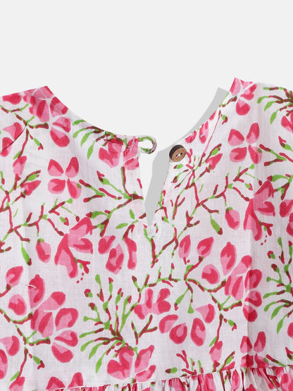 Frock Style Cotton Fabric White And Pink Color Kurta And Sharara With Dupatta
