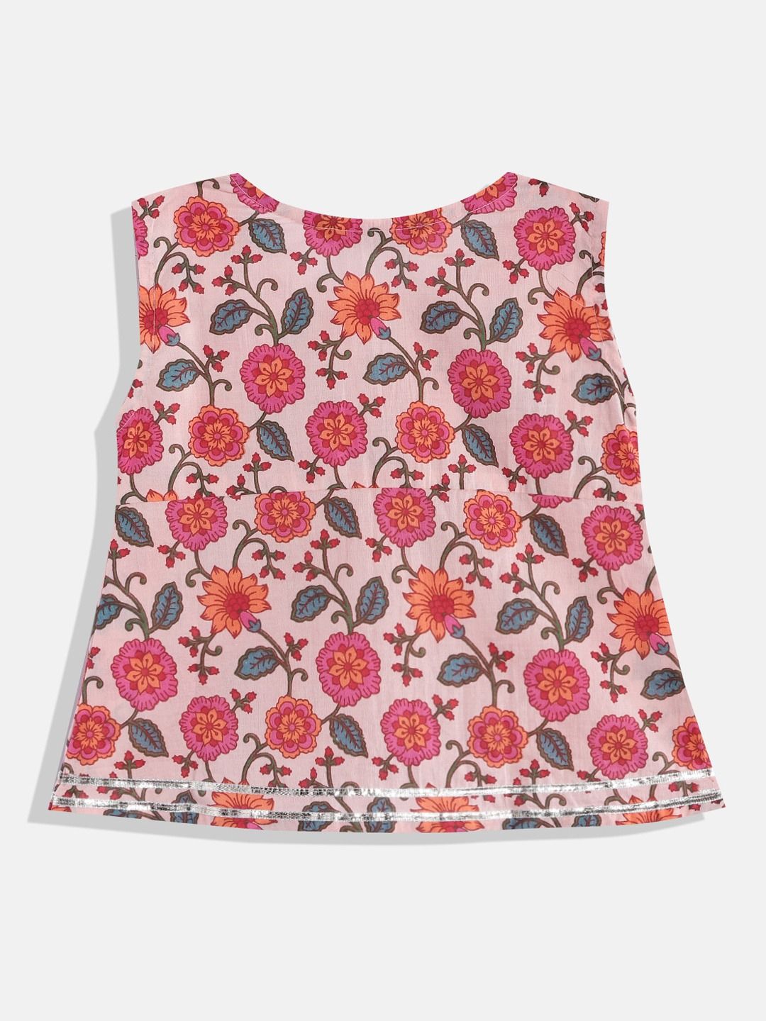Frock Style Cotton Fabric Peach Color Kurta With Jacket And Sharara