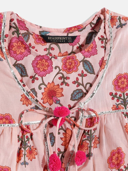 Frock Style Cotton Fabric Peach Color Kurta With Jacket And Sharara