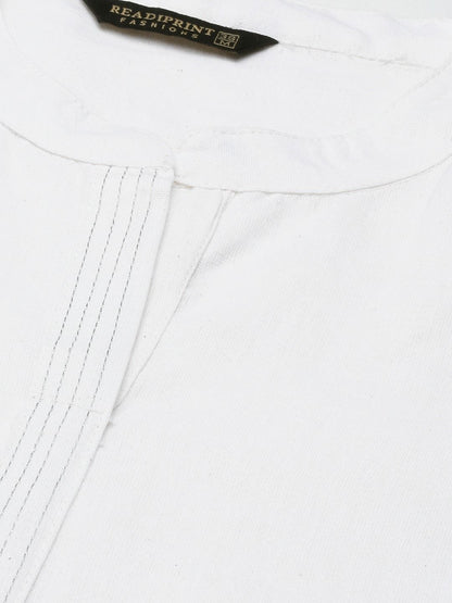 Straight Style Cotton Fabric White Color Kurta With Bottom & Dupatta