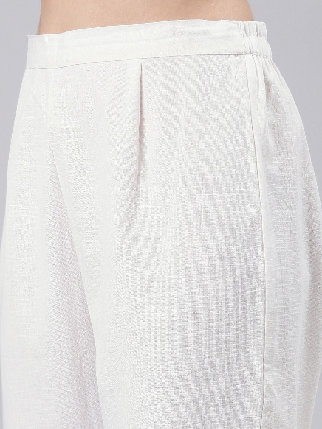 Straight Style Cotton Fabric White Color Kurta With Bottom & Dupatta