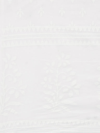 Straight Style Cotton Fabric White Color Kurta With Bottom & Dupatta