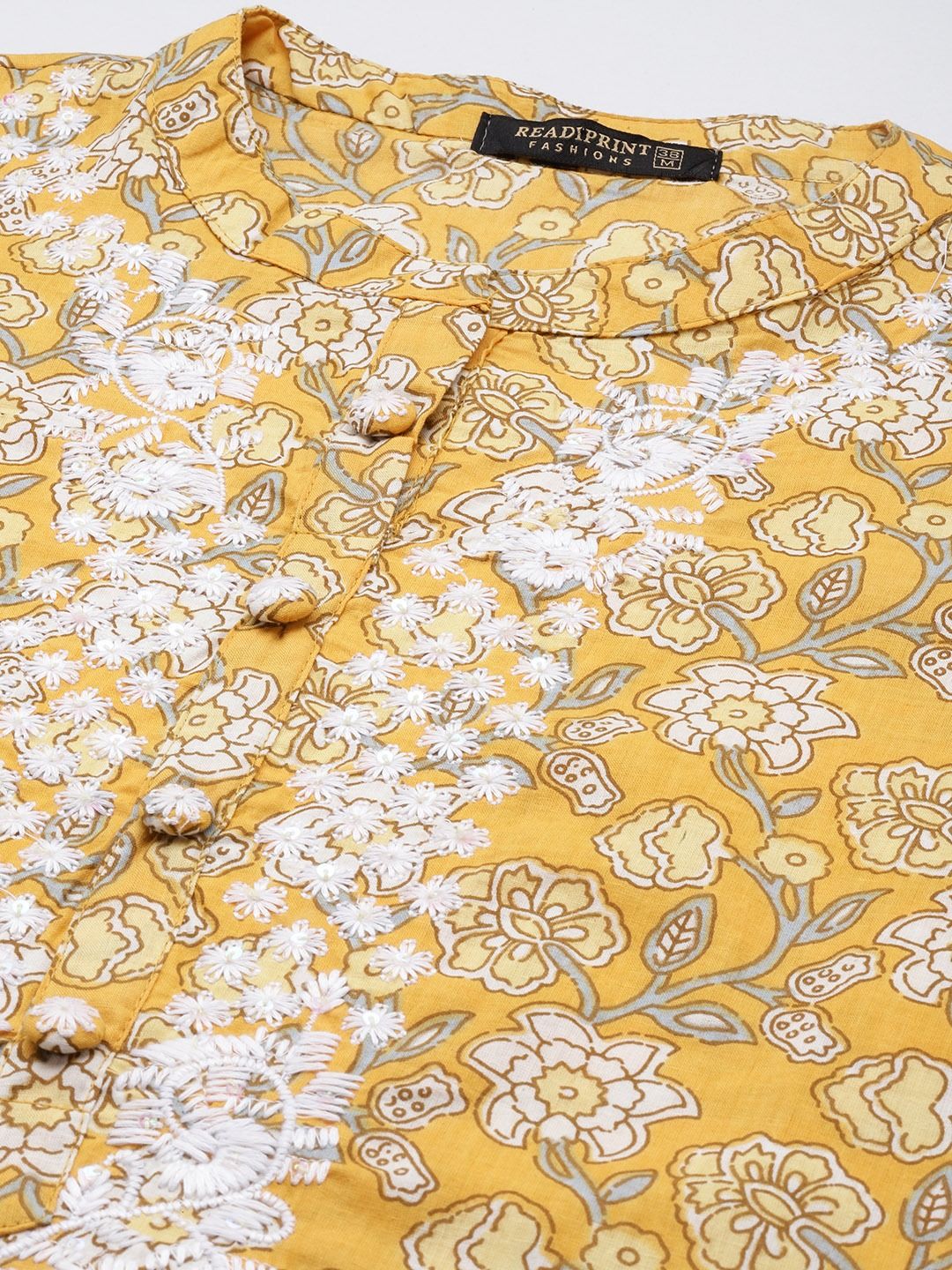 Straight Style Cotton Fabric Mustard Color Kurta With Bottom & Dupatta