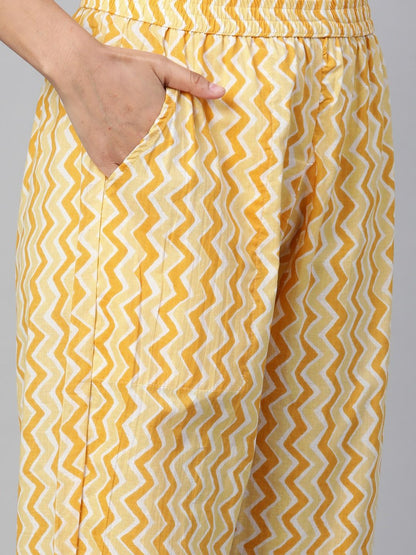 Straight Style Cotton Fabric Mustard Color Kurta With Bottom & Dupatta