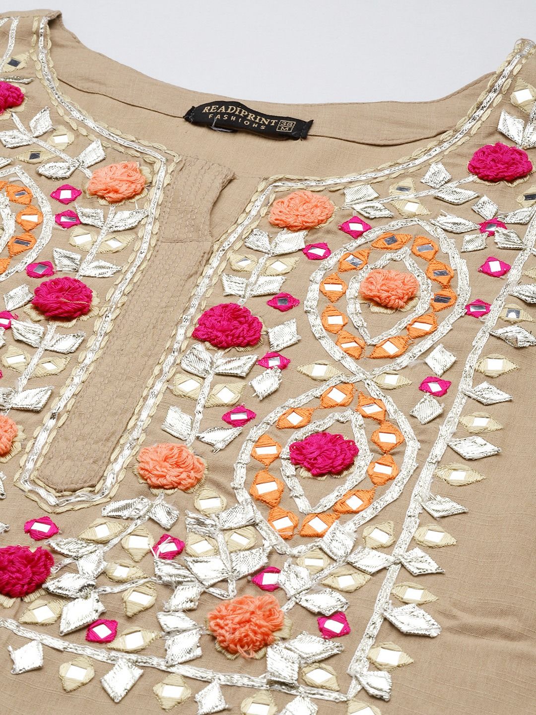 Straight Style Rayon Fabric Beige Color Kurta With Bottom & Dupatta