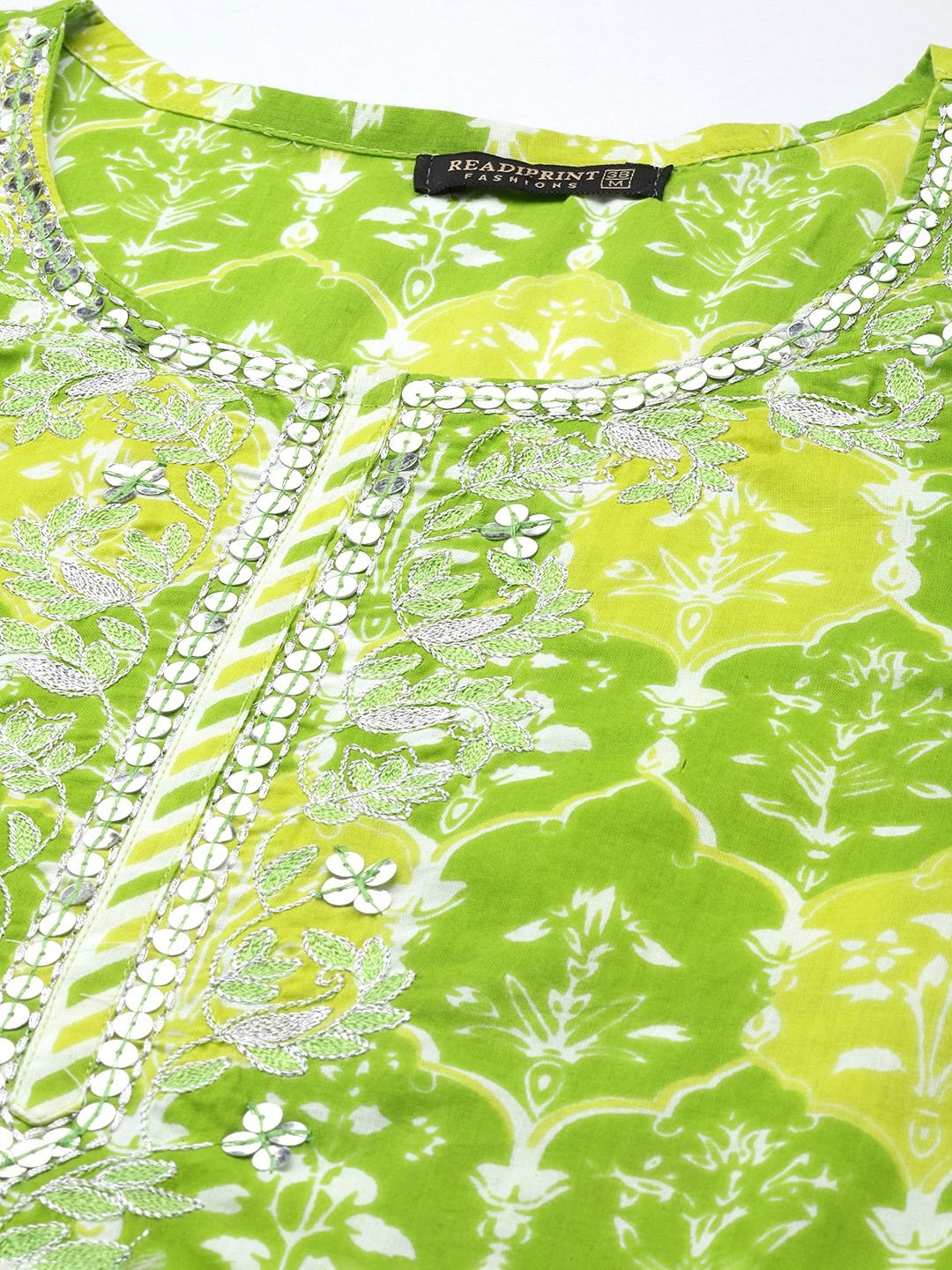 Straight Style Cotton Fabric Green & Yellow Color Kurta With Bottom & Dupatta