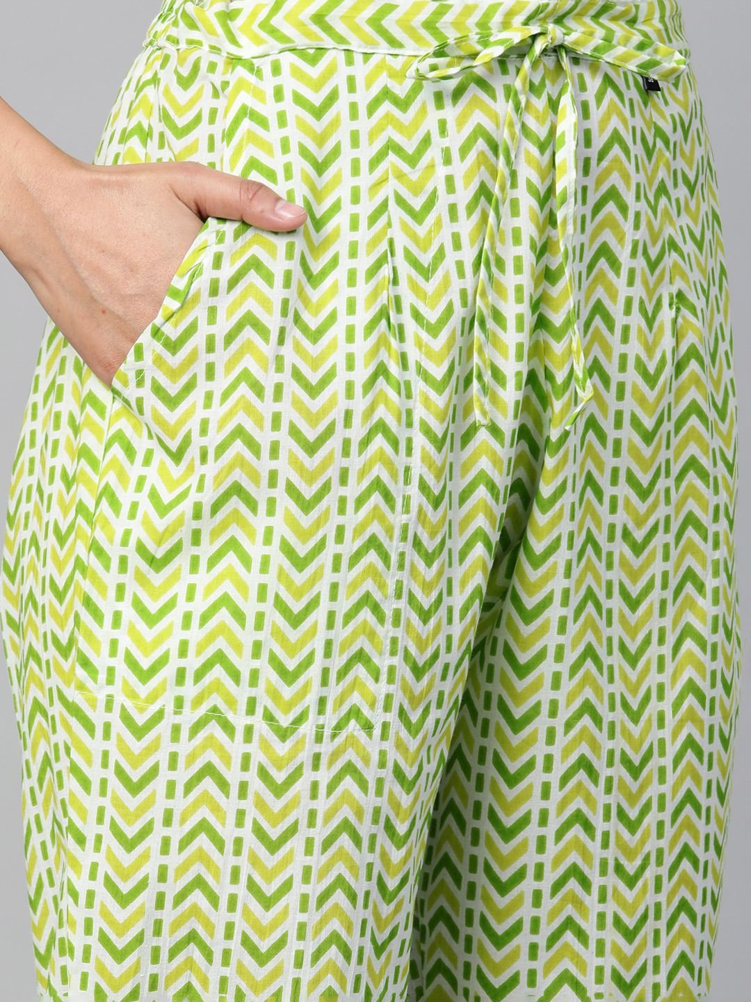 Straight Style Cotton Fabric Green & Yellow Color Kurta With Bottom & Dupatta