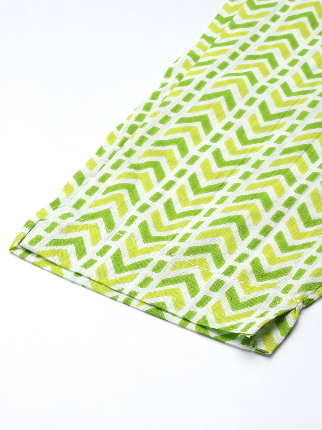 Straight Style Cotton Fabric Green & Yellow Color Kurta With Bottom & Dupatta