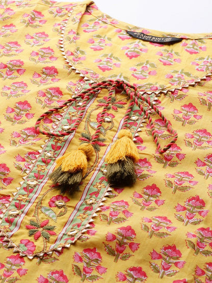 Straight Style Cotton Fabric Yellow Color Kurta With Bottom