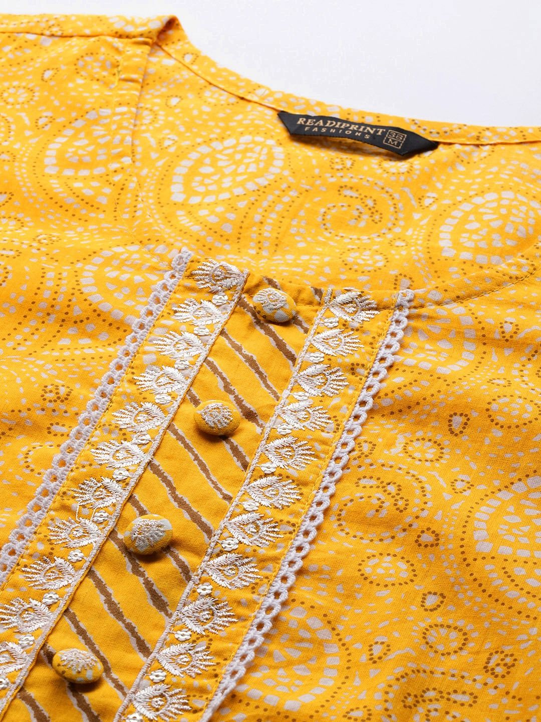 Straight Style Cotton Fabric Yellow Color Kurta With Bottom And Dupatta