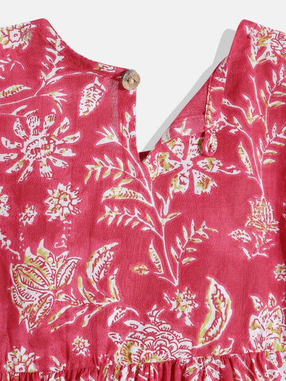 Frock Style Cotton Fabric Red Color Printed Kurta And Sharara With Dupatta