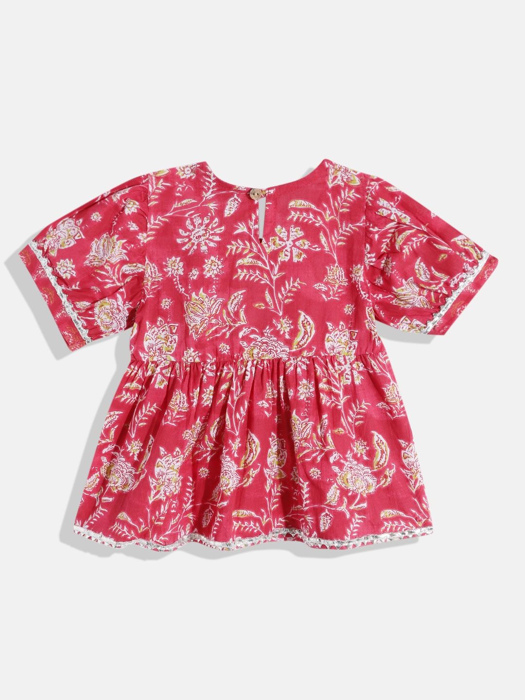 Frock Style Cotton Fabric Red Color Printed Kurta And Sharara With Dupatta