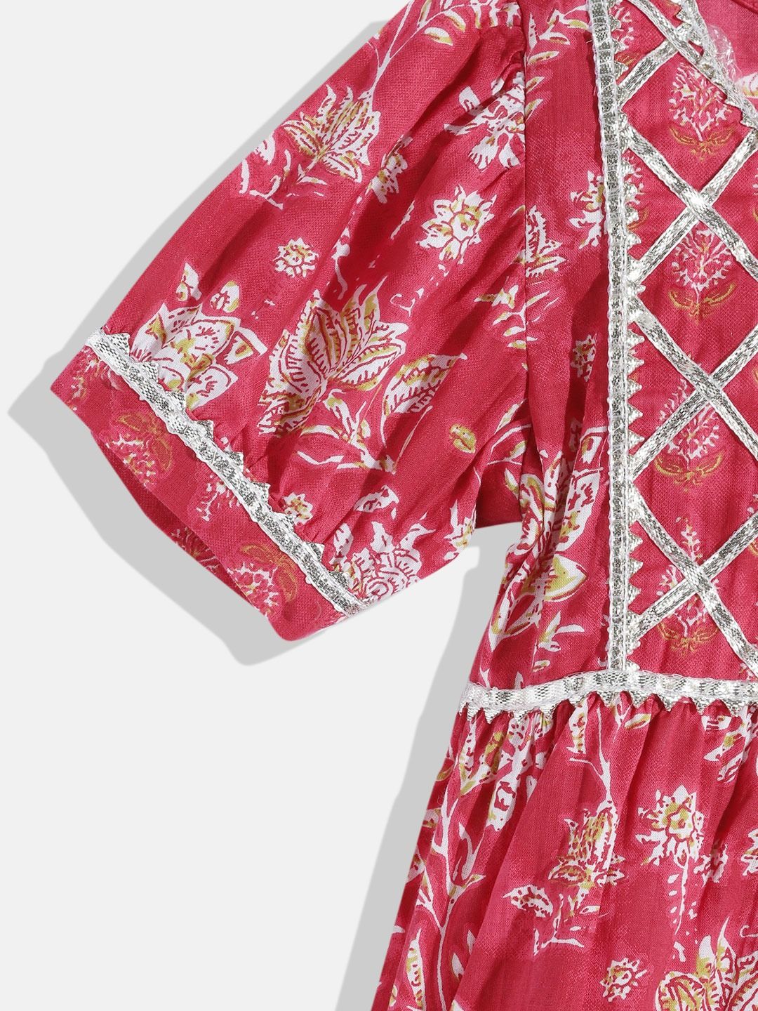 Frock Style Cotton Fabric Red Color Printed Kurta And Sharara With Dupatta