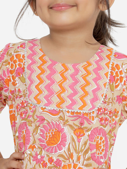 A Line Beige Color Cotton Kurta With Pyjama