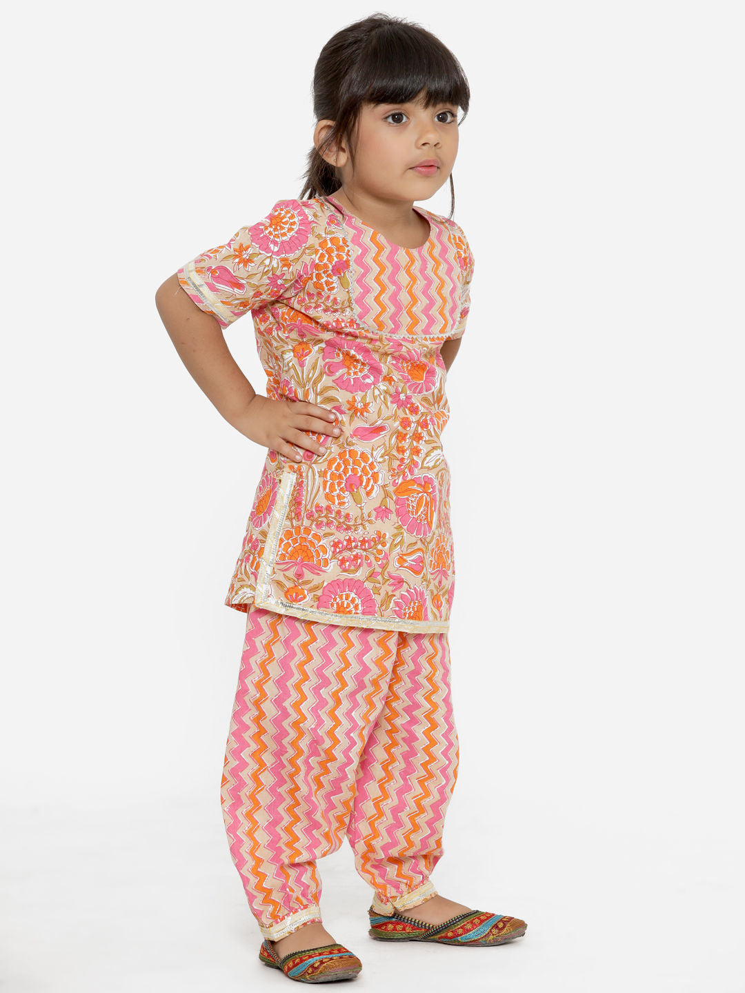 A Line Beige Color Cotton Kurta With Pyjama