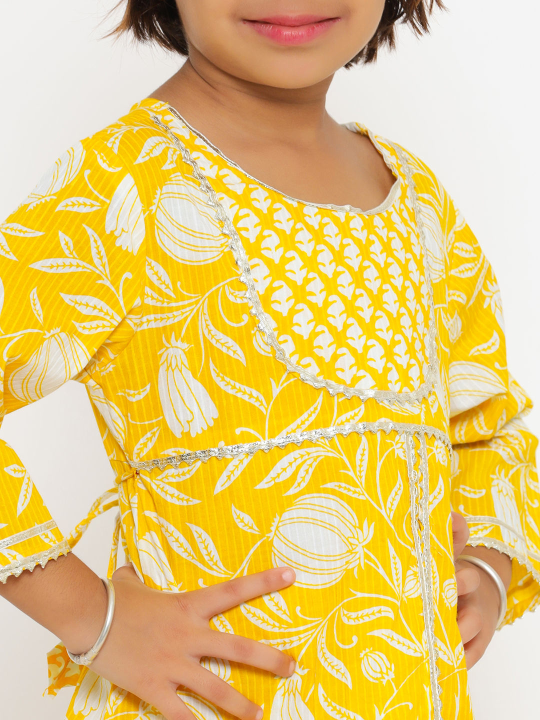 A Line Yellow Color Cotton Kurta With Sharara