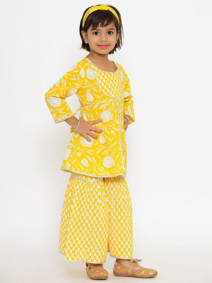 A Line Yellow Color Cotton Kurta With Sharara