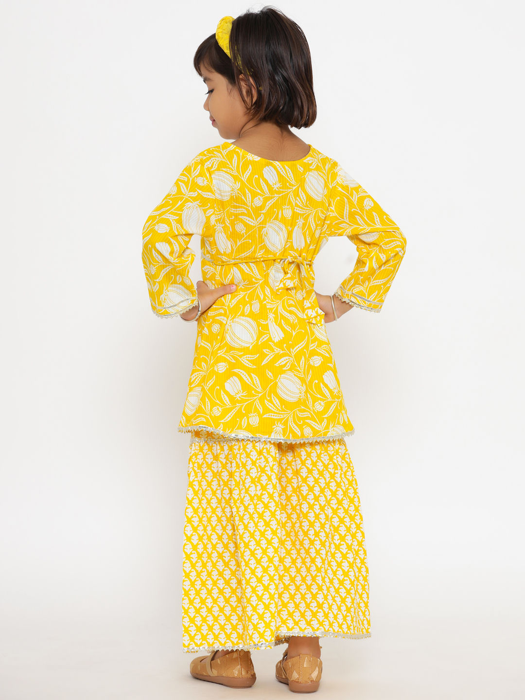 A Line Yellow Color Cotton Kurta With Sharara