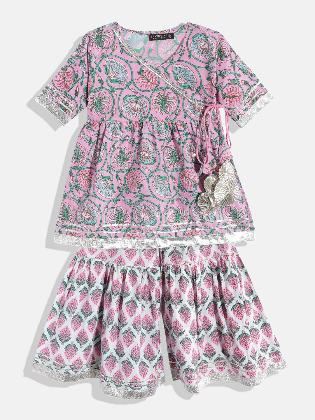 Angrakha Style Pink Color Cotton Kurta With White Color Sharara