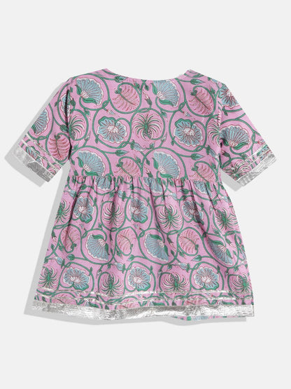 Angrakha Style Pink Color Cotton Kurta With White Color Sharara