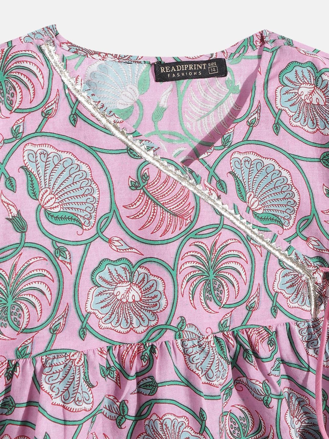 Angrakha Style Pink Color Cotton Kurta With White Color Sharara