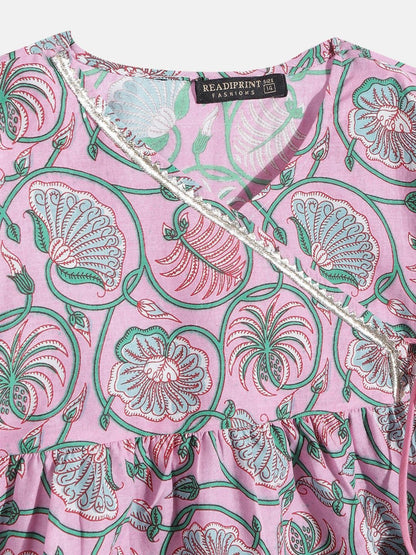 Angrakha Style Pink Color Cotton Kurta With White Color Sharara