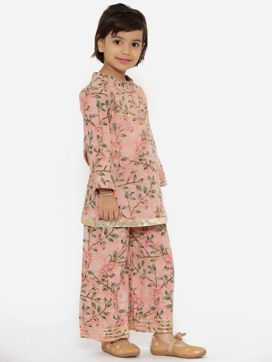 A Line Peach Color Cotton Kurta With Palazzo