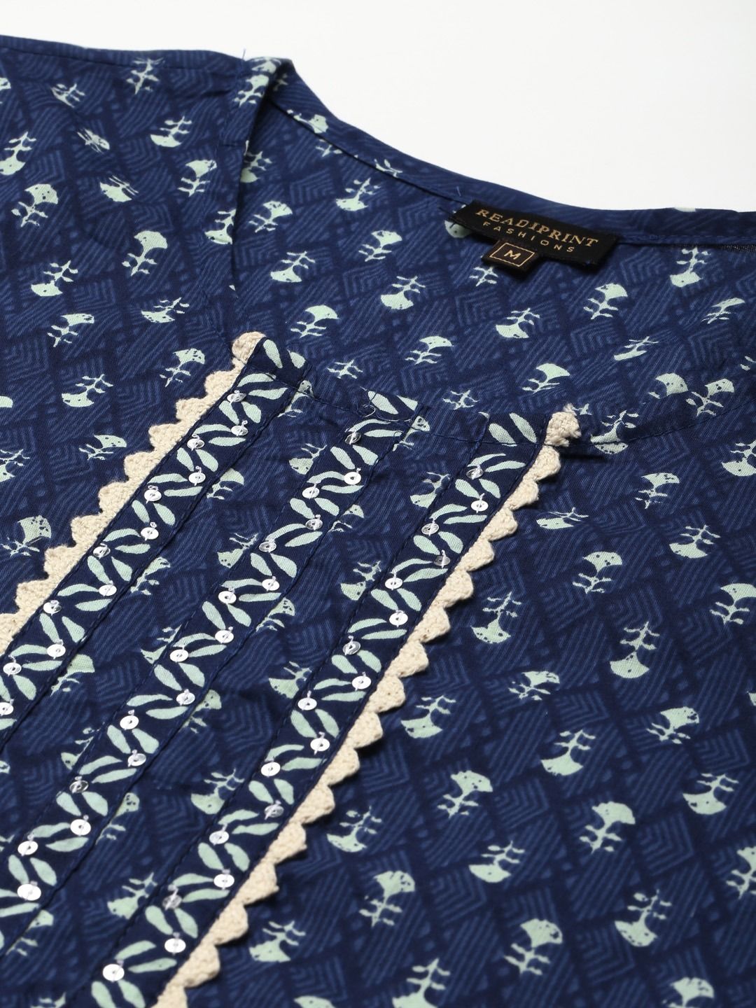 Cotton Fabric Blue Color Straight Style Printed Kurta & Bottom