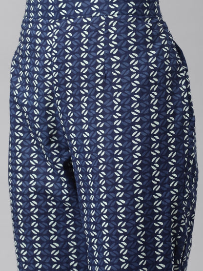 Cotton Fabric Blue Color Straight Style Printed Kurta & Bottom
