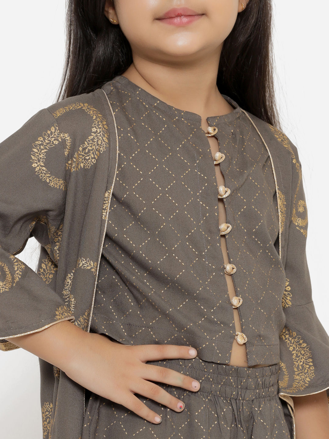 Rayon Grey Stitched Top & Sharara With Jacket