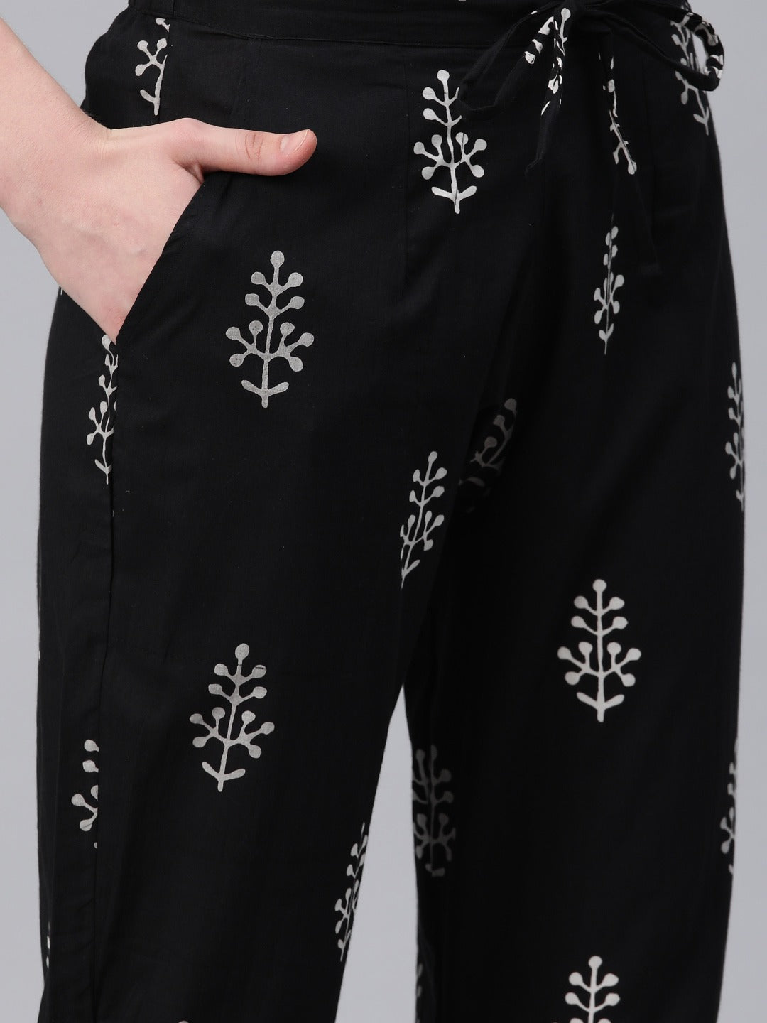 Straight Style Cotton Fabric Black Color Kurti And Bottom & Dupatta
