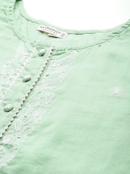 Straight Style Cotton Fabric Green Color Kurti Bottom
