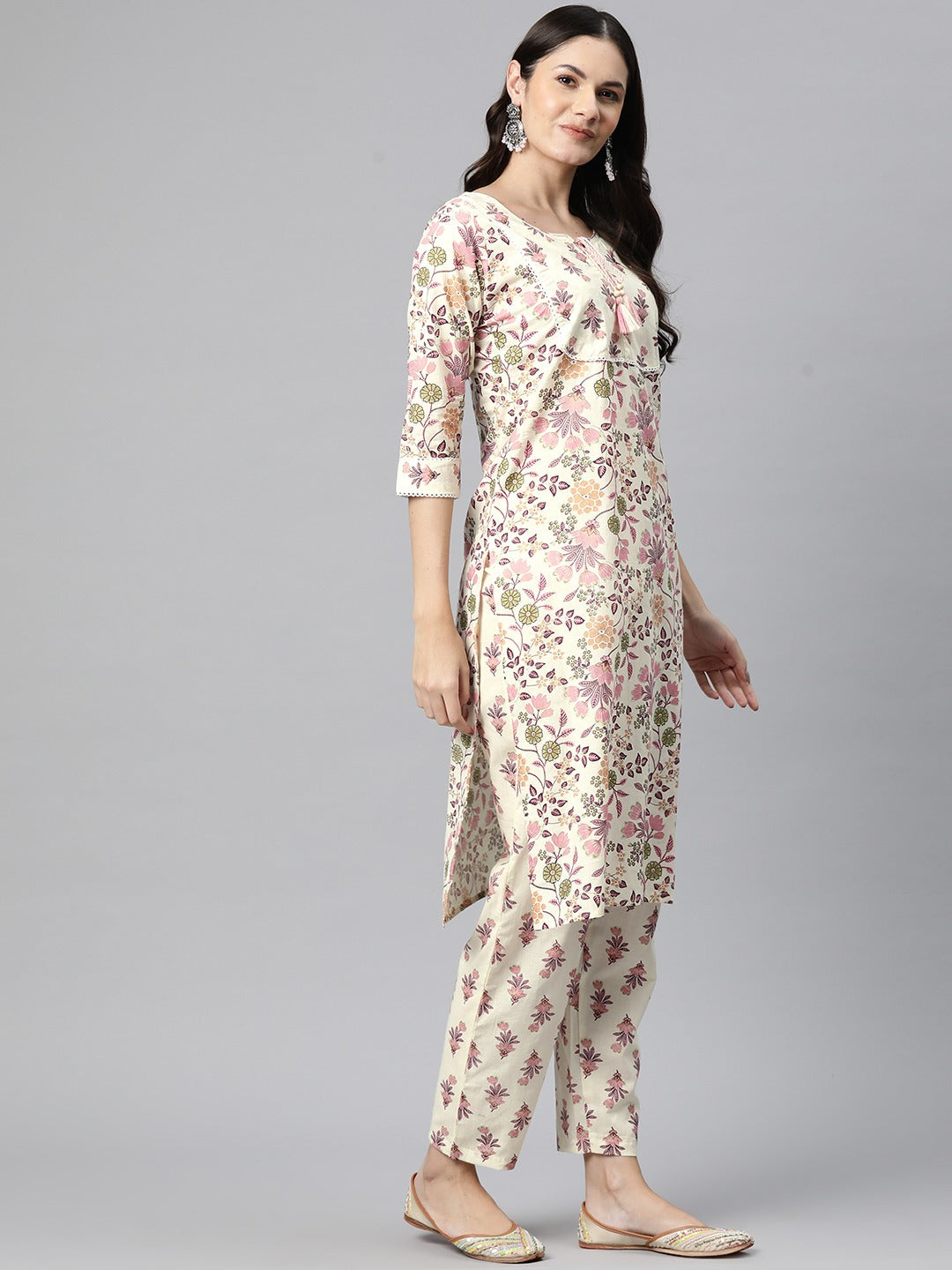 Straight Style Cotton Fabric Pink Color Kurta And Bottom With Dupatta
