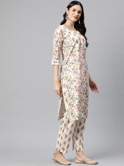 Straight Style Cotton Fabric Pink Color Kurta And Bottom With Dupatta