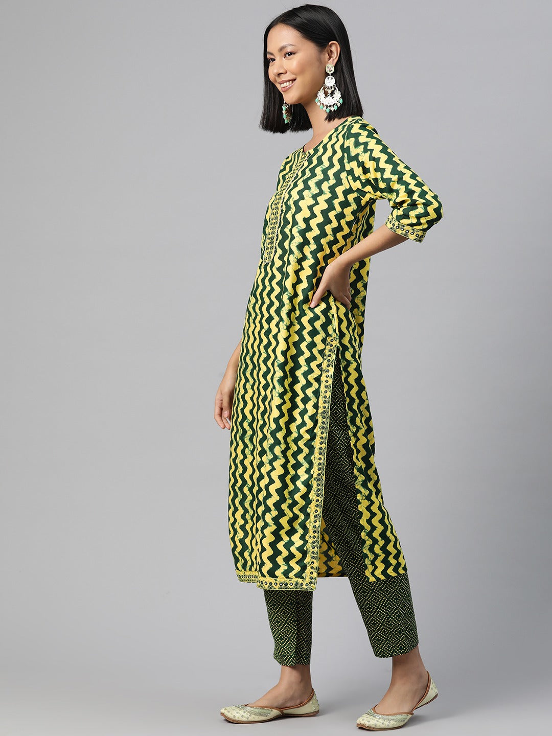 Straight Style Rayon Fabric Green Color Kurta And Bottom With Dupatta
