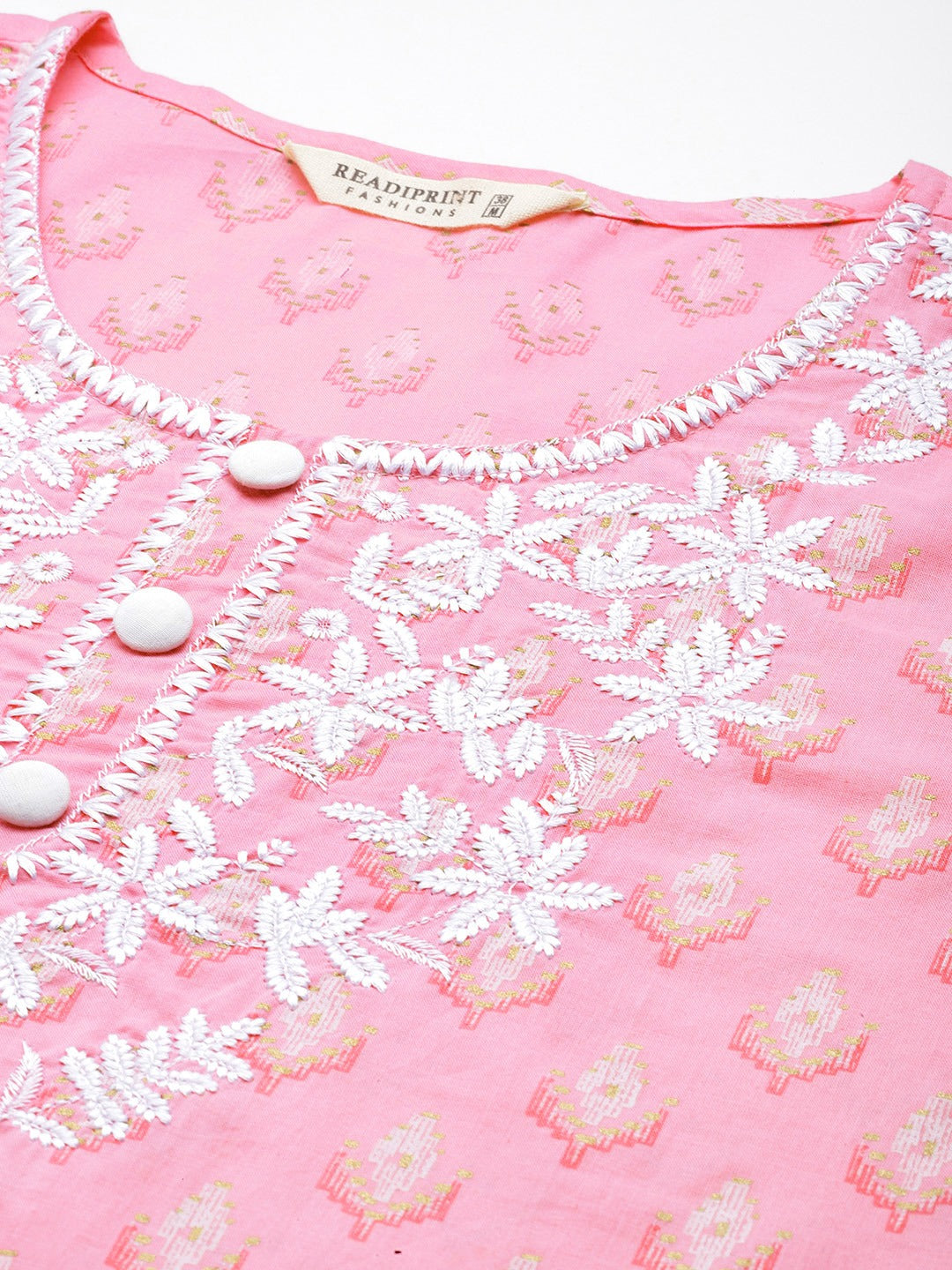 Straight Style Cotton Fabric Pink Color Kurta And Bottom With Dupatta
